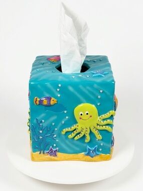 Kids Underwater 3D Sea Creature Resin Tissue Box Cover Ocean Fish Turtle Crab